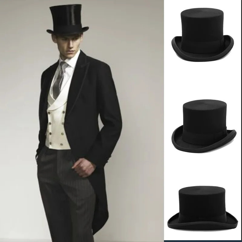 Magician High Hat British Black Jazz Top Hat Male and Female Court Hat Gentleman Flat Head Felt Hat 2024 Sombrero de Copa Brit anico 241018