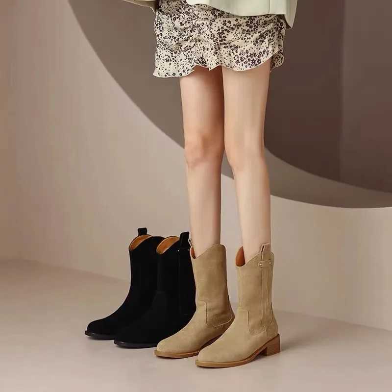Womens Boots Pointed Toe Suede i Boots Autumn Winter 2023 New Wedge High Heels Western Cowboy Boots Slip Up Ankle Boots Wholesale Y241019