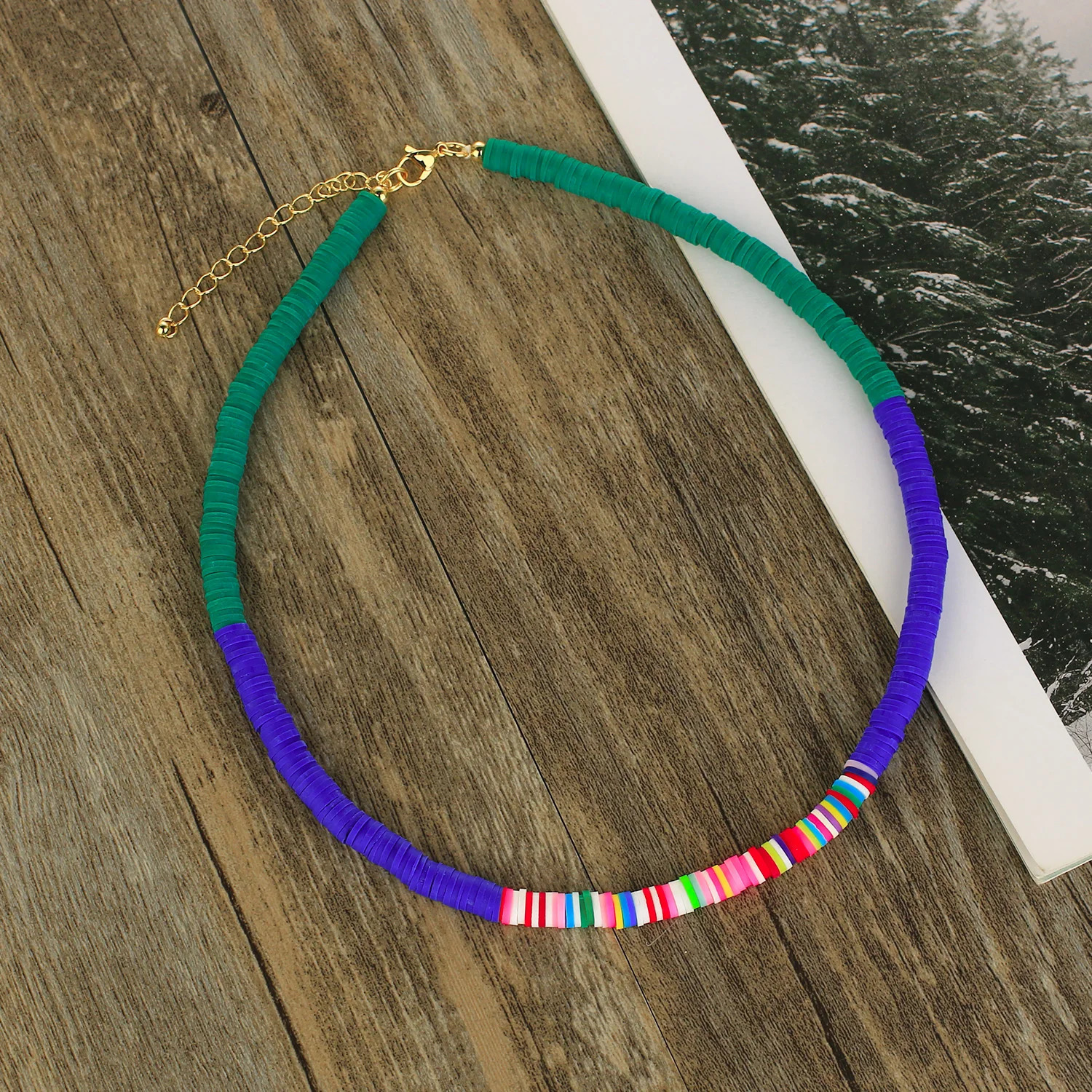 KELITCH Bohemian Womens Necklace Heishi Beaded Necklace Handmade Rainbow Color Necklace Polymer Clay Fashion Jewelry Wholesale 241018