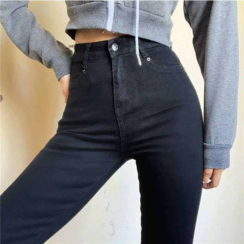 Classic Vintage Buttocks Black Gray Jeans for Women High Elastic Mom Female Washed Stretch Denim Pencil Pants clothes 40 241007
