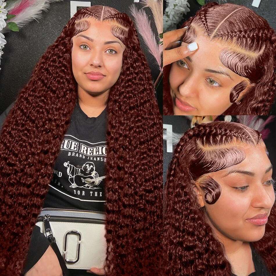 Wigirl 180% Reddish Brown Deep Wave 13x6 Pre Plucked 13x4 Curly Transparent Lace Front Wigs Human Hair For Women