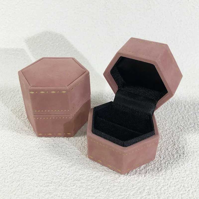 New hexagonal velvet ring box for engagement suggested wedding ring box jewelry storage display box vintage high-end jewelry box W241019