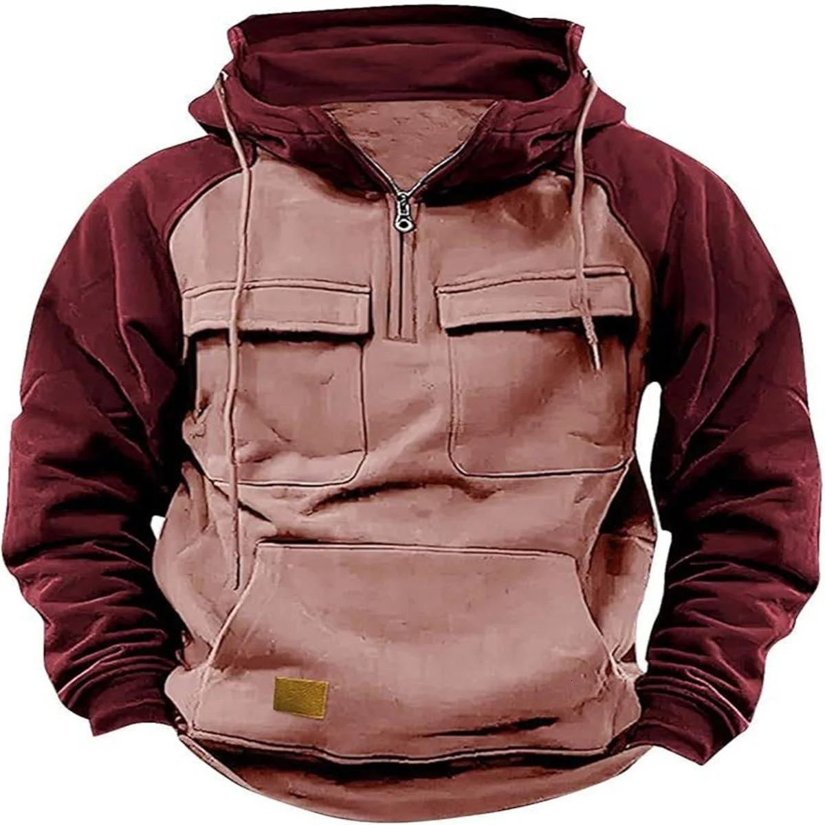 Fashion Autumn Young Mens Clothing Color Contrast Multipocket Outdoor Camping Leisure Loose Warm Overalls Hoodie 241019