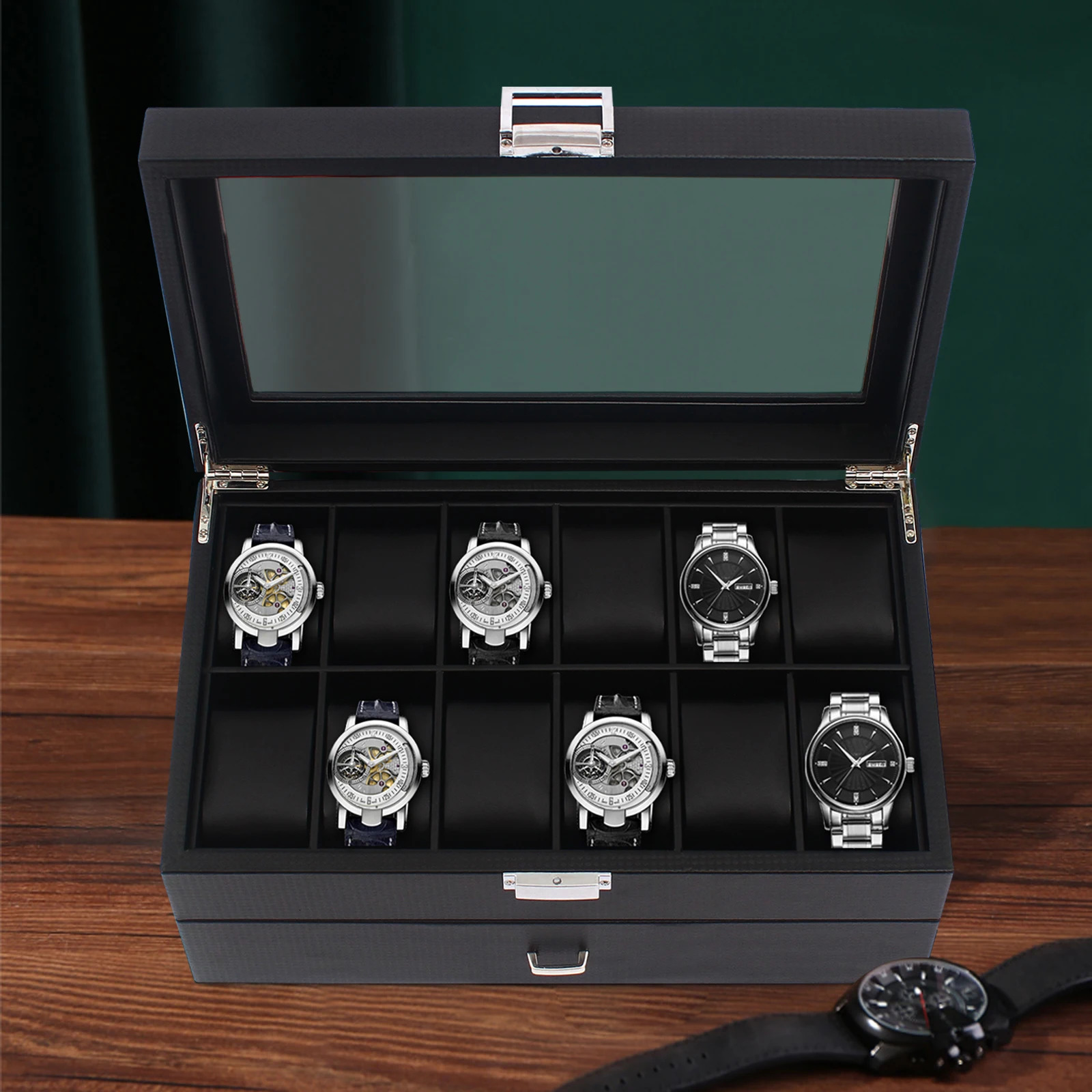 24 slot mens watch storage box large jewelry display box organizer black 241018