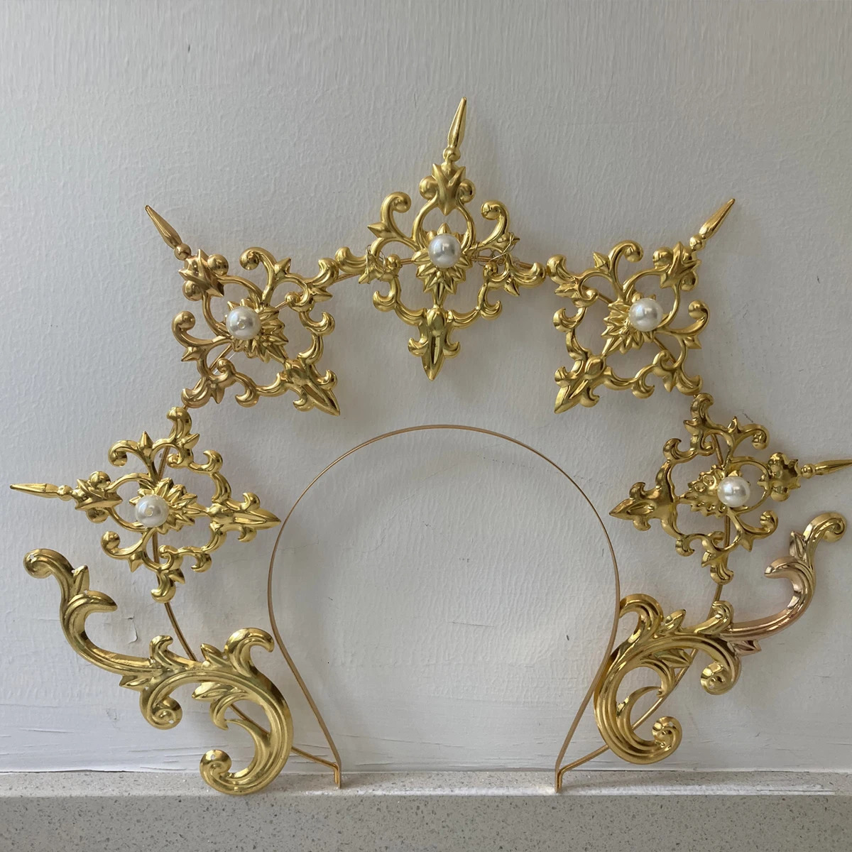 DIY unfinished product Sun Goddess antique headband Notre Dame Cathedral Apollo halo Gothic angel golden hair decoration Lolita prop 241018