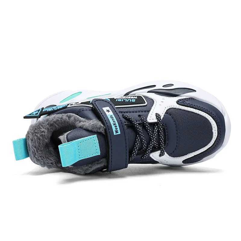 Athletic Outdoor Winter Boy Sports Shoes Leather Plush Children Sneaker Cotton Kids Snow Shoes Luxury Outdoor Running Tennis Sneaker for Boy H241019