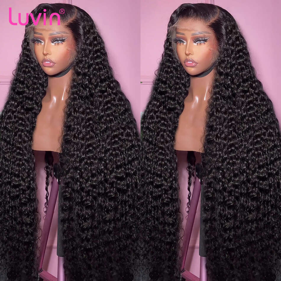 Luvin Deep 13x4 13x6 Frontal Human Hair 36 inch Brazilian Remy Curly Water Wave 5x5 Lace Closure Wigs For Women