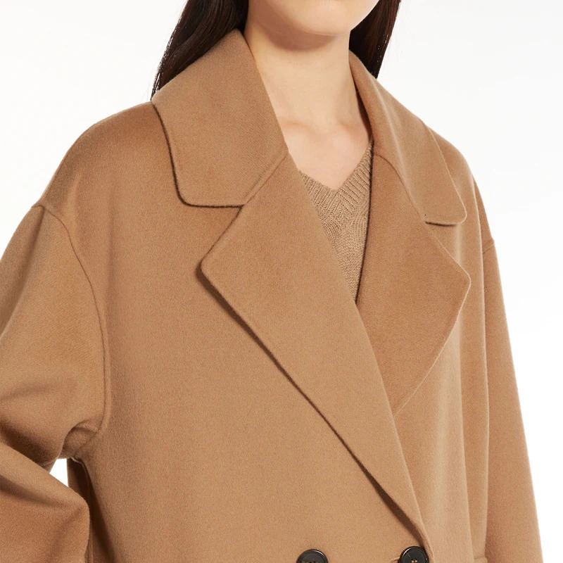Customizable Camel Wool Coat HighQuality Cashmere Blend KneeLength Double Breasted n 241010