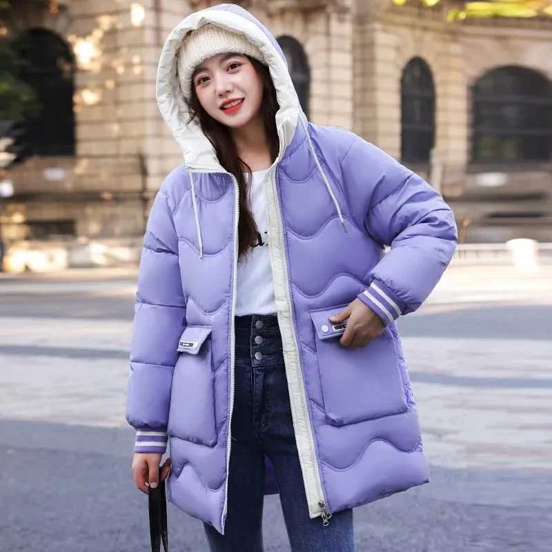 Long Winter Jacket Plus Size Loose Down Coton Coat Thicken Warm Padded Puffer Parkas Womens Casual Hooded Outwear Windproof CoatX241019
