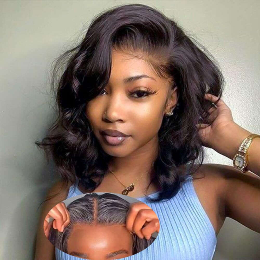 Human Bob Wig Hair Wigs x Glueless Pre Plucked Cut Wear and Go Short Body Wave Lace Closure Front s
