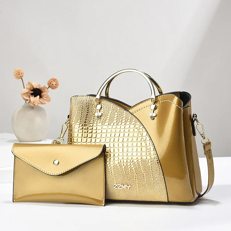 direct selling womens shiny leather handbag with wallet large capacity composite bag shoulder cross bag 241018