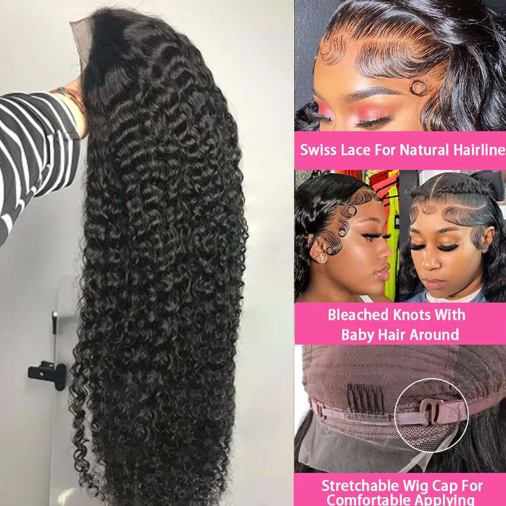 Deep Wave Inch Frontal Wig Transparent x HD Lace Human Hair Wigs Curly For Women s