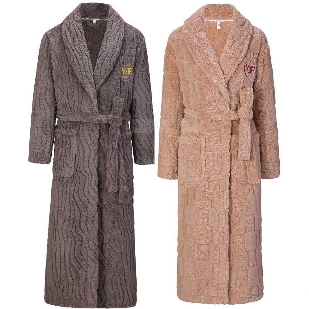 New Autumn Winter Flannel Men Bathrobe Gown Couple Sleepwear Coral Fleece Long Robe Nightwer Thickened Warm Homewear LoungewearXJ241018