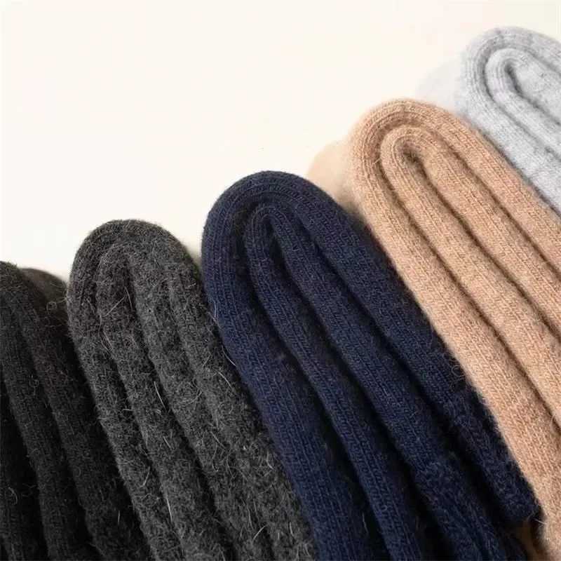 3Pairs/Mens Socks Winter Warm Solid Color Wool Thermal Socks Super Thick Snow Socks Comfort Happy Long Tube Wool Socks EU38-46XJ241019