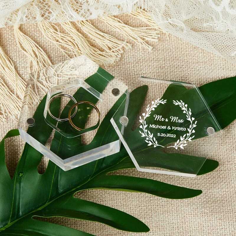 Customized acrylic transparent hexagonal ring box personalized engagement and wedding ring box storage wedding decoration bride gift W241019