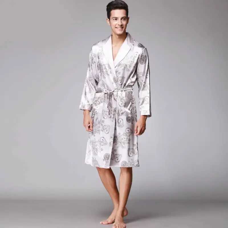 Luxury Men Robe Bathrobe Faux Silk Robes Long Home Clothing Male Sleep Robe XXL Summer HomewearXJ241018