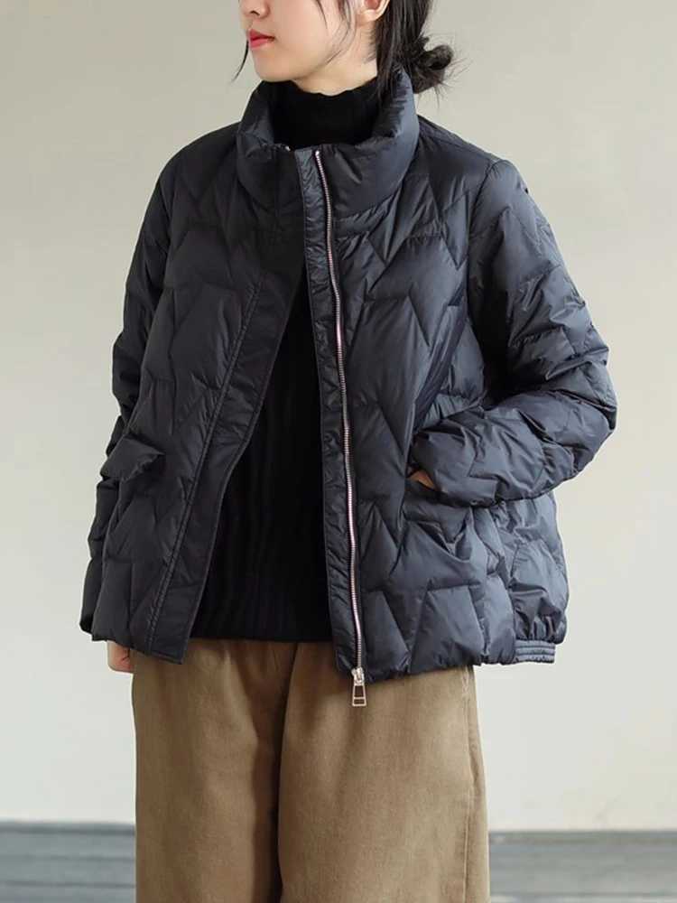 Autumn Winter Women 90% White Duck Down Coat Casual Female Stand Collar Zipper Pockets Parkas Jacket Loose Light Down OutwearX241019