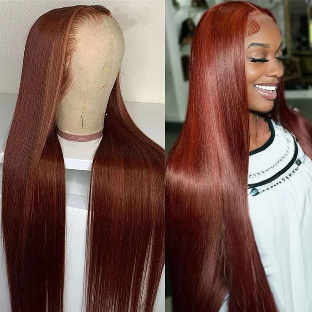 Reddish Brown Inch Bone Straight x Human Hair Lace Front Wig Colored Brazilian Transparent Frontal For Women al
