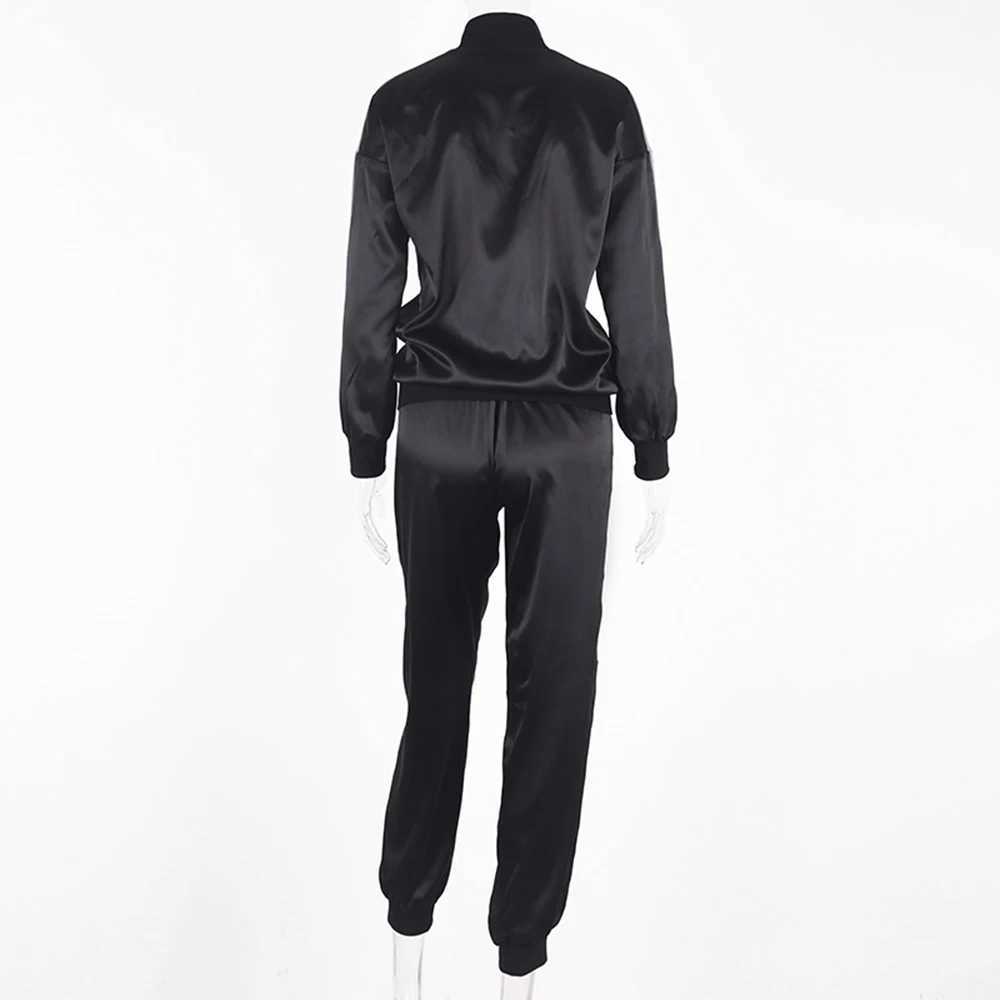 Women's Two Piece Pants Women 2 Piece Reflective Tracksuits Set Loose Jogger Outwear Baseball Bomber Jackets Zipper Sweatsuits Long Sweatpants Co