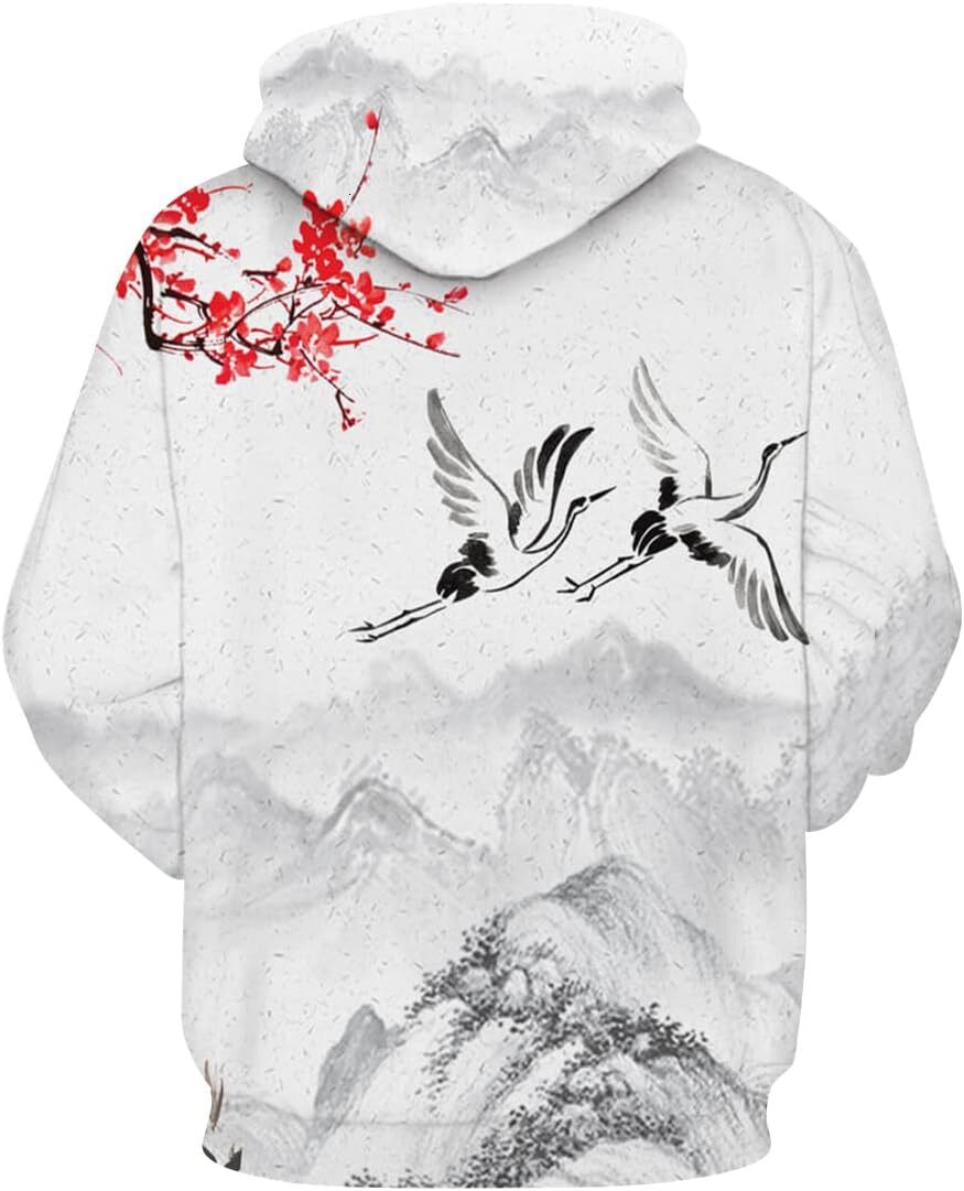 Hoodie for Mens Womens Unisex Novelty White Crane 3D Art Tie Dye Sweatshirt Hoodie Graphic Hoodies sweatshirt Pullover Long Sleeve breathable