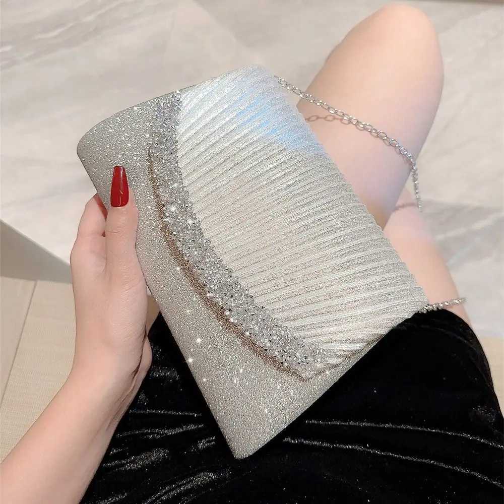 Luxury sparkling silver dinner bag ladies dinner bag with shoulder bag Y241019