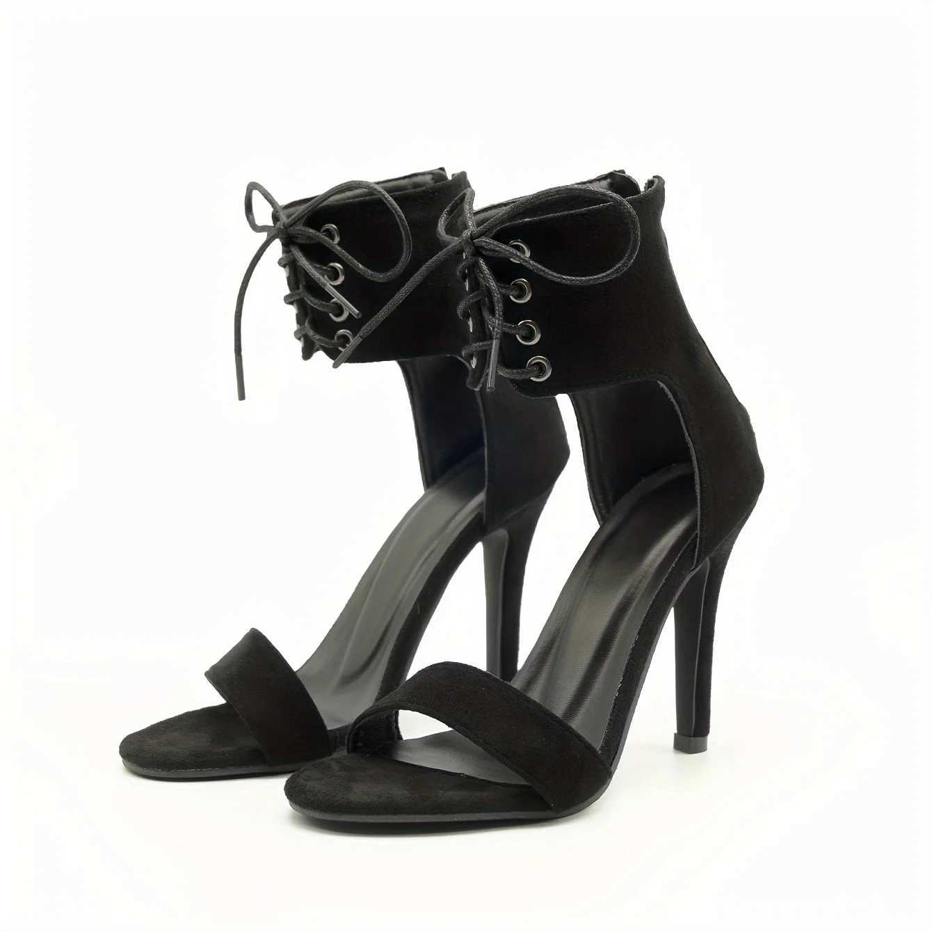2024 Sexy Open Lace Hollow Cross Sandals Womens Roman Shoes Side Zipper Thin High Heels Cool New Design Pump Y241019