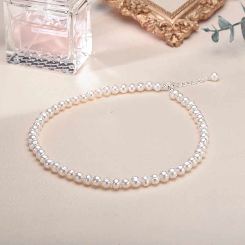 6-7mm freshwater culture womens pearl necklace genuine pearl necklace womens pure silver pearl necklace 241018