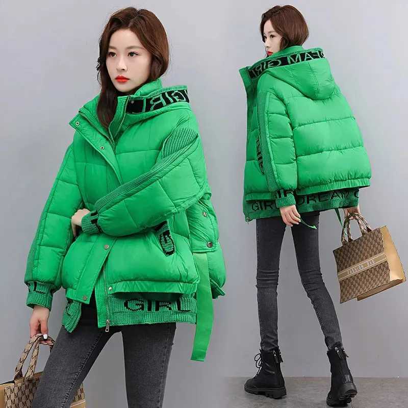 Women's Down Parkas New Fashion Womens Splicing Cotton Coat Winter Thick Warm Apron Jacket Premium Womens Hooded Parker Coat Y241019A6N3