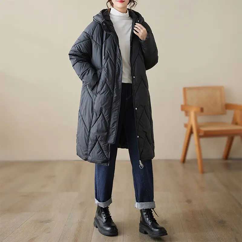 Winter New Womens Oversized Down Cotton Jacket Loose Commuting Leisure Warm Hooded ParkasX241019
