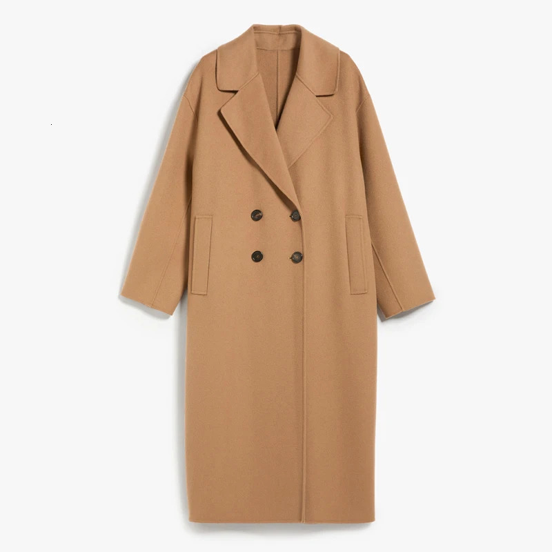 Customizable Camel Wool Coat HighQuality Cashmere Blend KneeLength Double Breasted n 241010