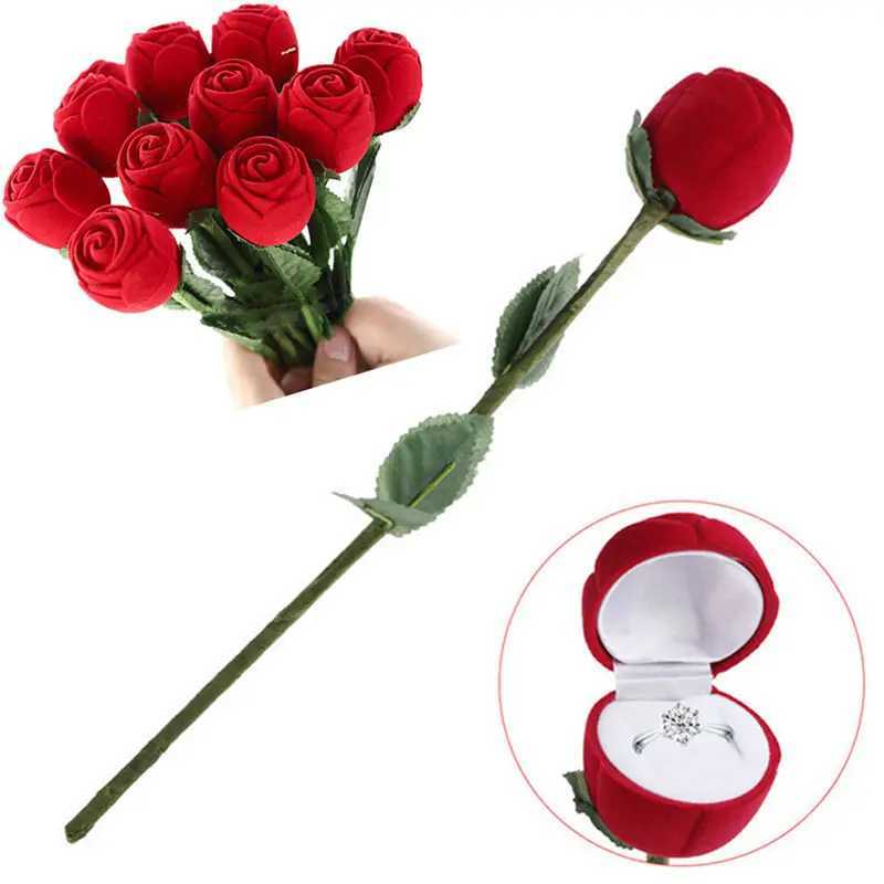 New portable 3D red rose bead treasure box wedding ring gift box earring storage display stand earring box 1 piece W241019
