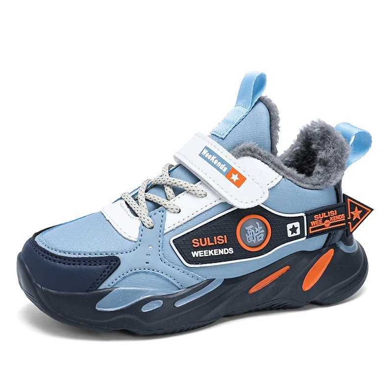 Athletic Outdoor Winter Boy Sports Shoes Leather Plush Children Sneaker Cotton Kids Snow Shoes Luxury Outdoor Running Tennis Sneaker for Boy H241019