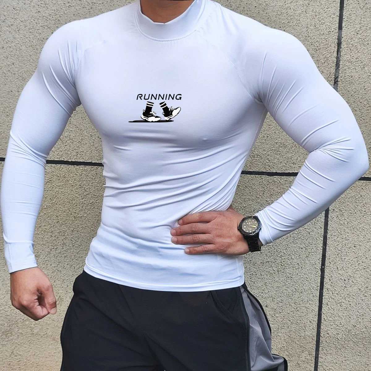 Running shirt mens sports long sleeved sportswear fitness training top quick drying compression sportswear W241018