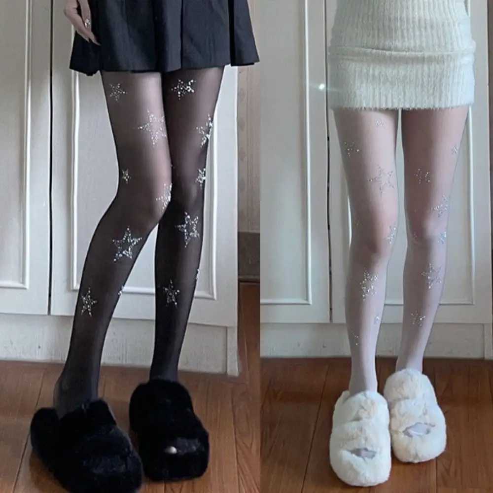 Socks Hosiery Punk Rhinestone Star Top Thigh High Stocking Y2K Gothic Stockings Cute Pantyhose for Women Girls Y24083307TK8