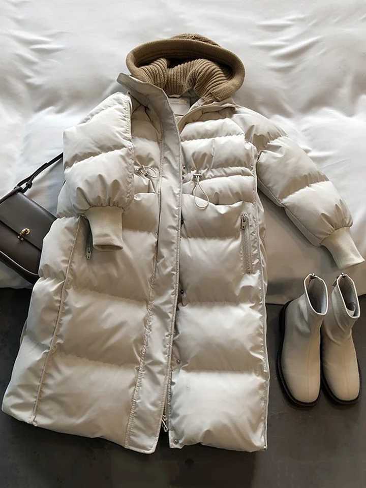 Cotton Padded Woolen Removable Hooded Down Jacket For Womens Winter Long Loose Thickened Warm Woolen Hooded Snow Parka CoatX241019
