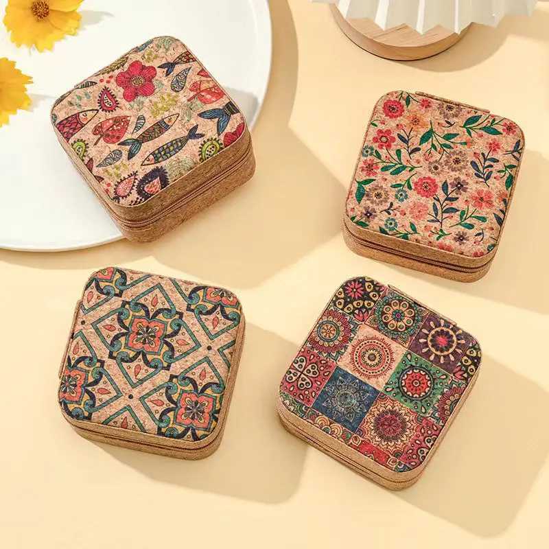 Cork patterned jewelry box with fashionable retro style portable travel jewelry storage display rings necklaces earrings W241019