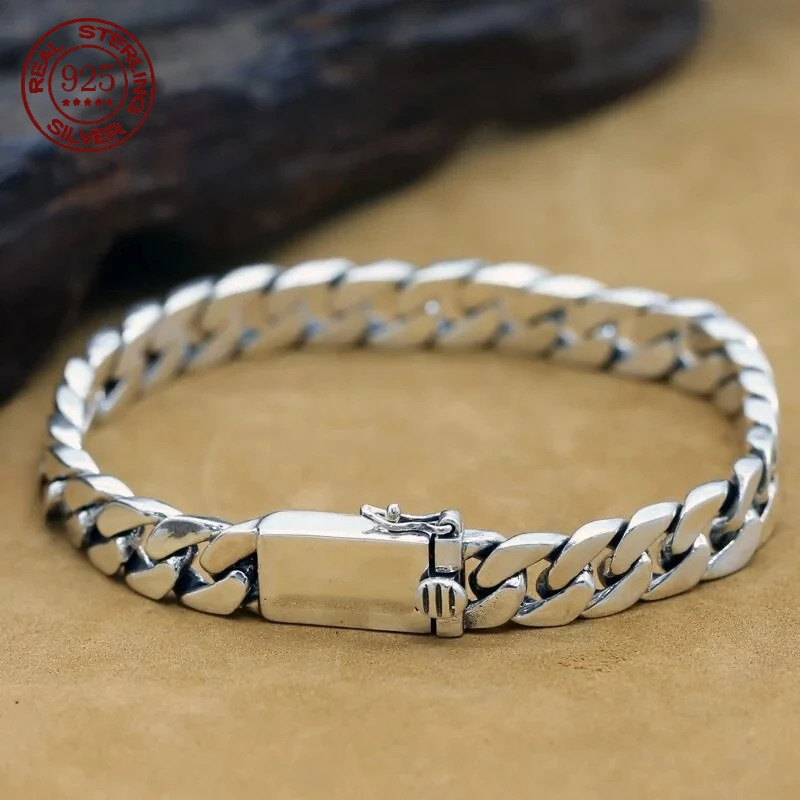 100% S925 sterling silver bracelet 8MM punk S925 silver jewelry never fades portable certificate mens jewelry gift 241018