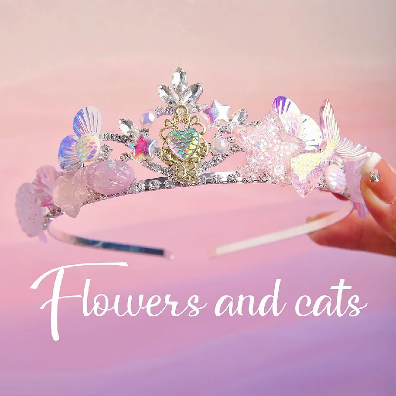 Summer Blue Mermaid Princess Crown Hair Cute Hair Accessories Headbands for Girls 241018