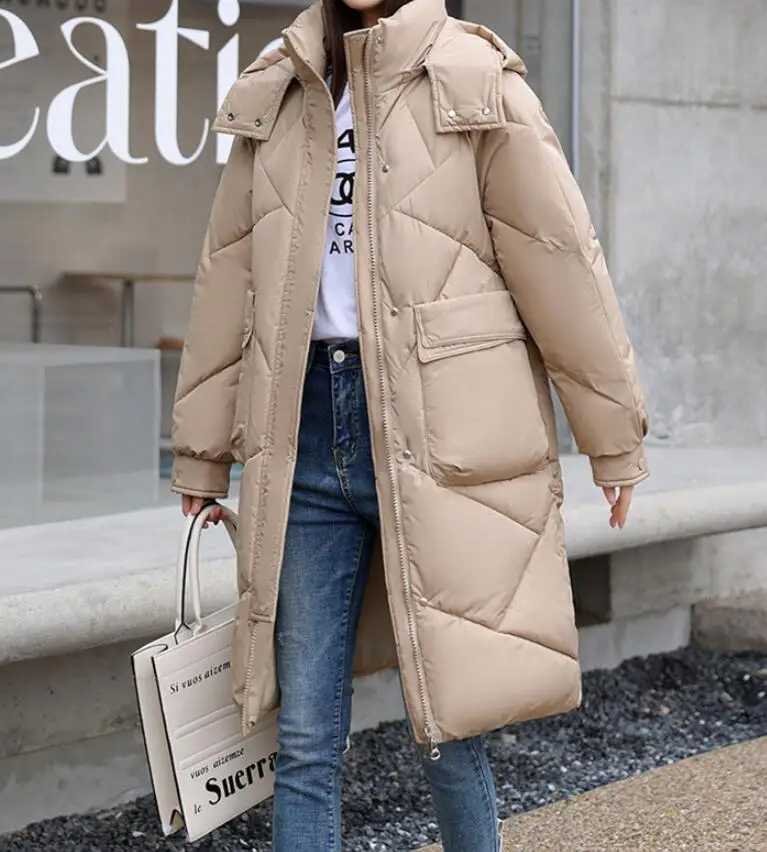 New Winter Fashion Long Sleeve Stand Up Collar Zipper Solid Color Slim Fit Thick Hooded Down Jacket For Women5 ColorsX241019