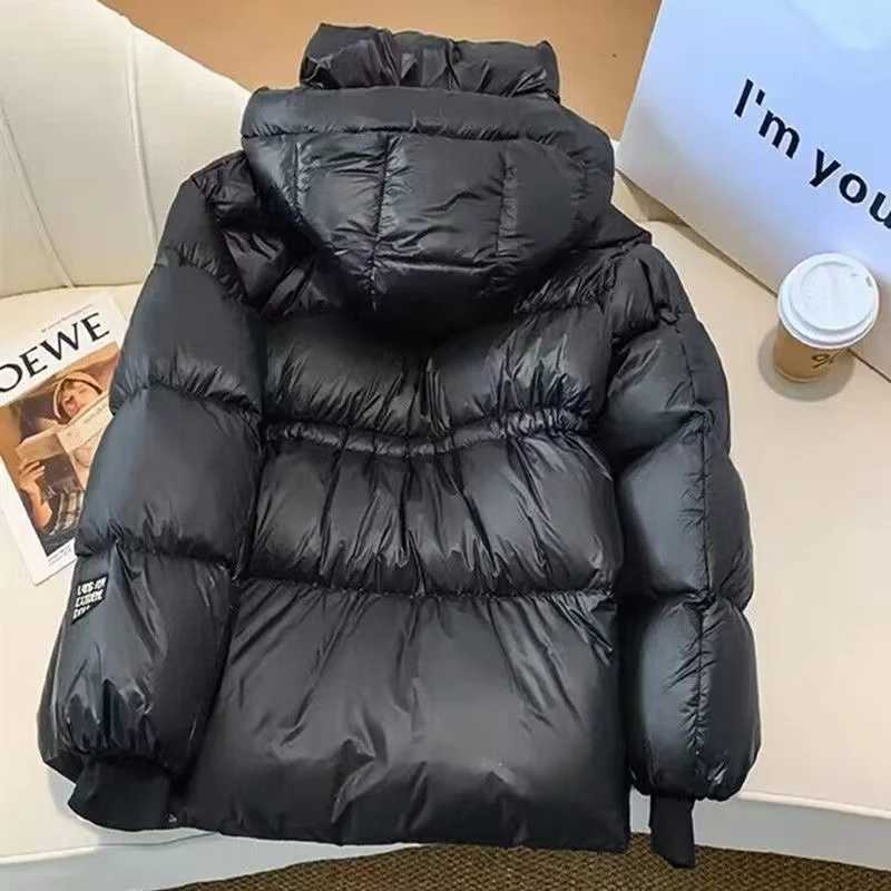 Women's Down Parkas Korean black gold 90% white duck down jacket new womens winter thick warm jacket loose casual womens hooded parkour jacket Y2