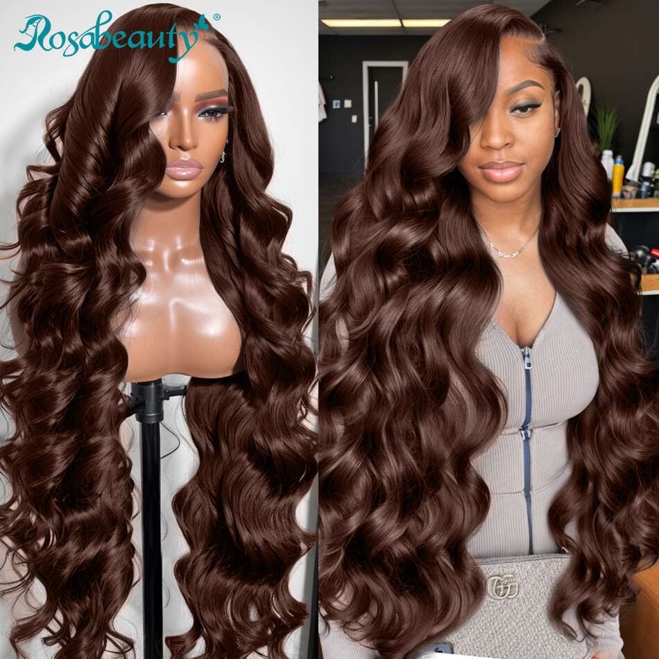 30 36 Inch 220 Density Chocolate Brown Body Wave 13x4 Lace Front Human Hair Brazilian Colored 13x6 Frontal Wigs For Women