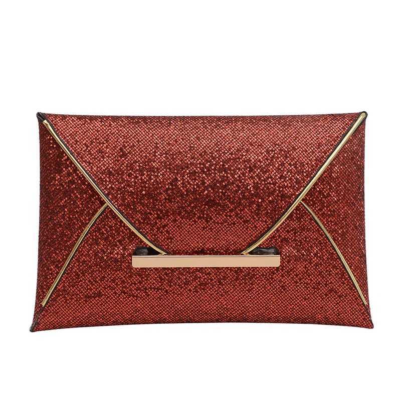 Womens envelope evening bag solid color luxury shiny clutch glitter evening wallet elegant shiny clutch womens wedding bag Y241019