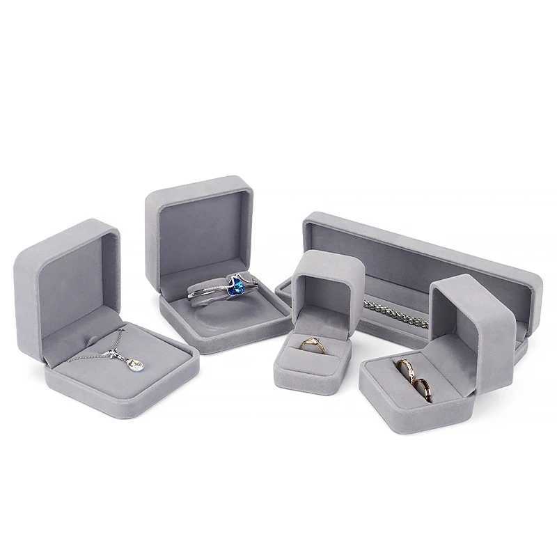 Exquisite Grey Velvet Series Jewelry Box Ring Box Bracelet Bracket Pendant Necklace Storage Organizer Jewelry Display Box W241019
