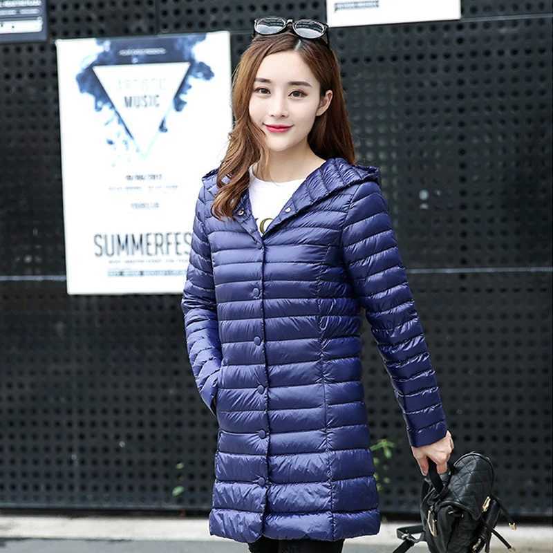 0-10 Womens Winter Jackets Ultra Light Portable Hooded Down Coat Single Breasted Slim Female Long Jacket Woman Winter CoatX241019