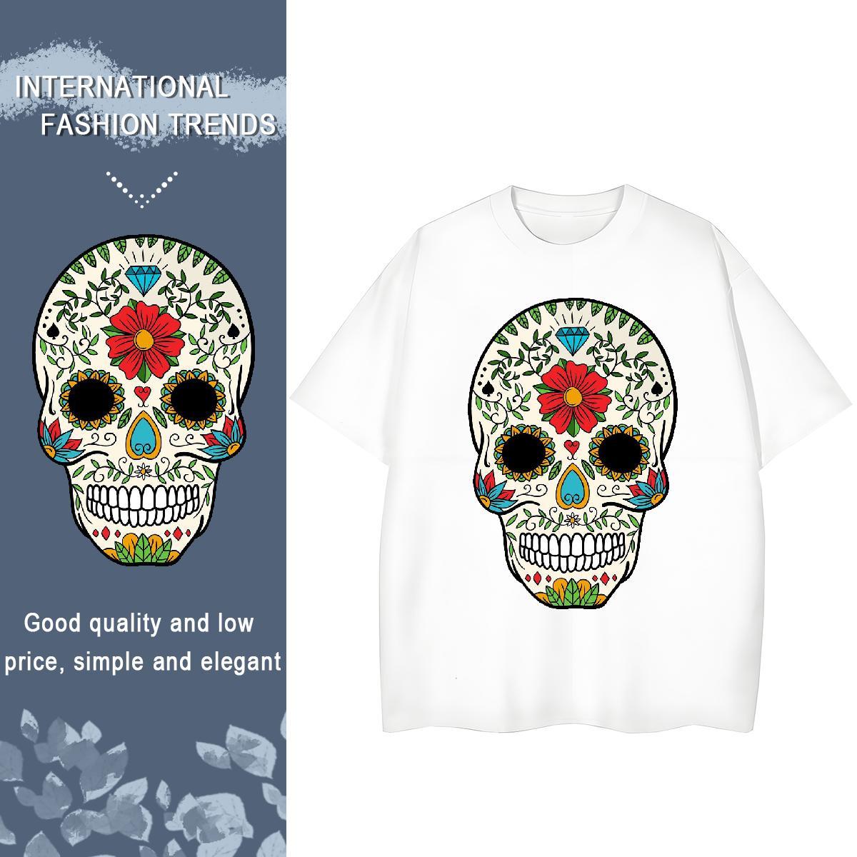 DIY T-Shirts for Women 230g Pure Cotton Breathable Crew Neck Street skull Woman Tshirt 5A Customized Print Tops Tees