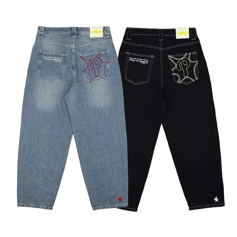 Y2K fully inspiring Patchwork fashion heavy industrial jeans high street American hip-hop fashion retro straight pole 241019