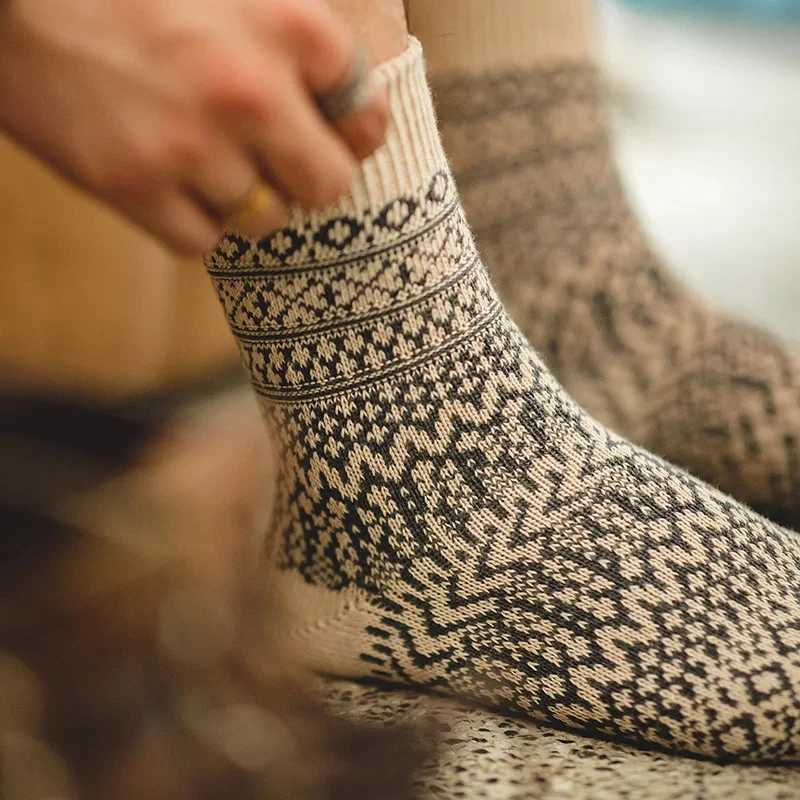Maden Amekaji Crew Socks Vintage Patterns Winter Mens Knitted Socks Thicken Warm Men Retro Style Fashion For Snow Boots 2023XJ241019