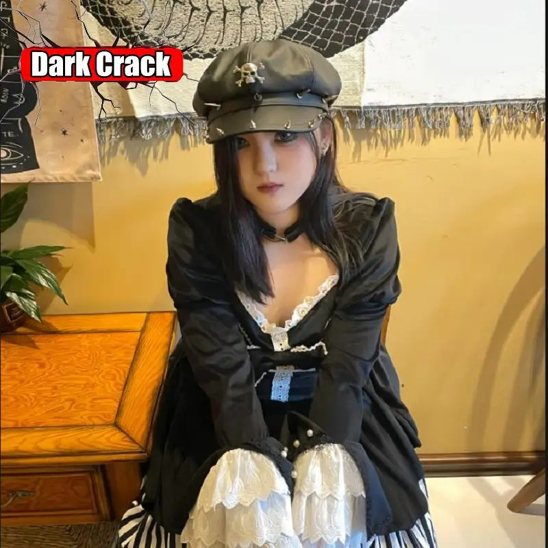 Womens Y2k Harajuku Gothic Punk Lolita Girl Original UK Fashion Edition Leather Style Rock Rivet Short Brim Beret 241018