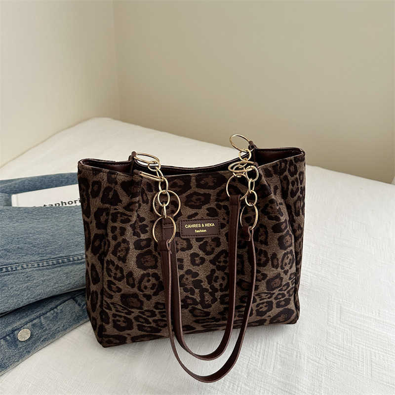 CMM Leisure Commuting Large Capacity Bag for Women Autumn New Item Suede Leopard Print Shoulder Bag Hand Held Tote Bag