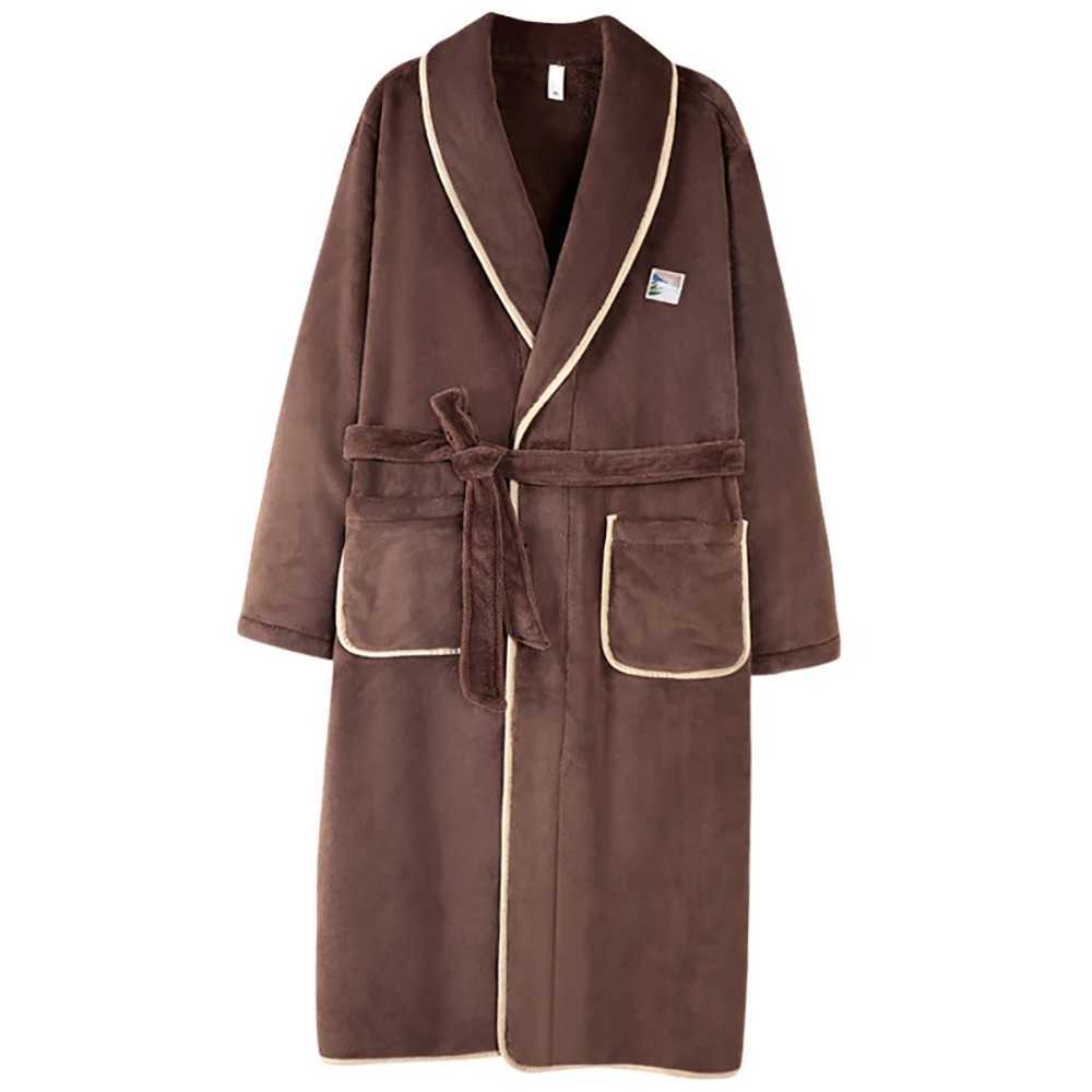 Antistatic Antibacterial Mens Bathrobe Winter Thicken Plus Plush Flannel Warm Shower Robe Loose Soft Solid Bath Robe With BeltXJ241018
